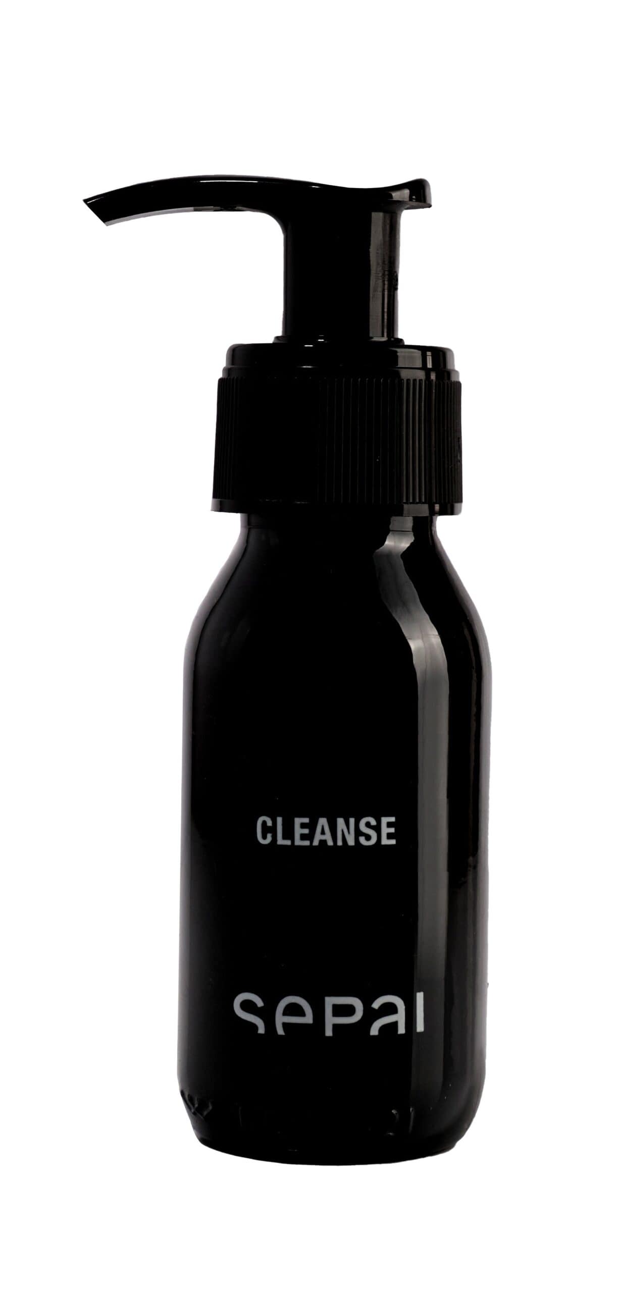 Czarny dozownik z napisem 'Cleanse'.