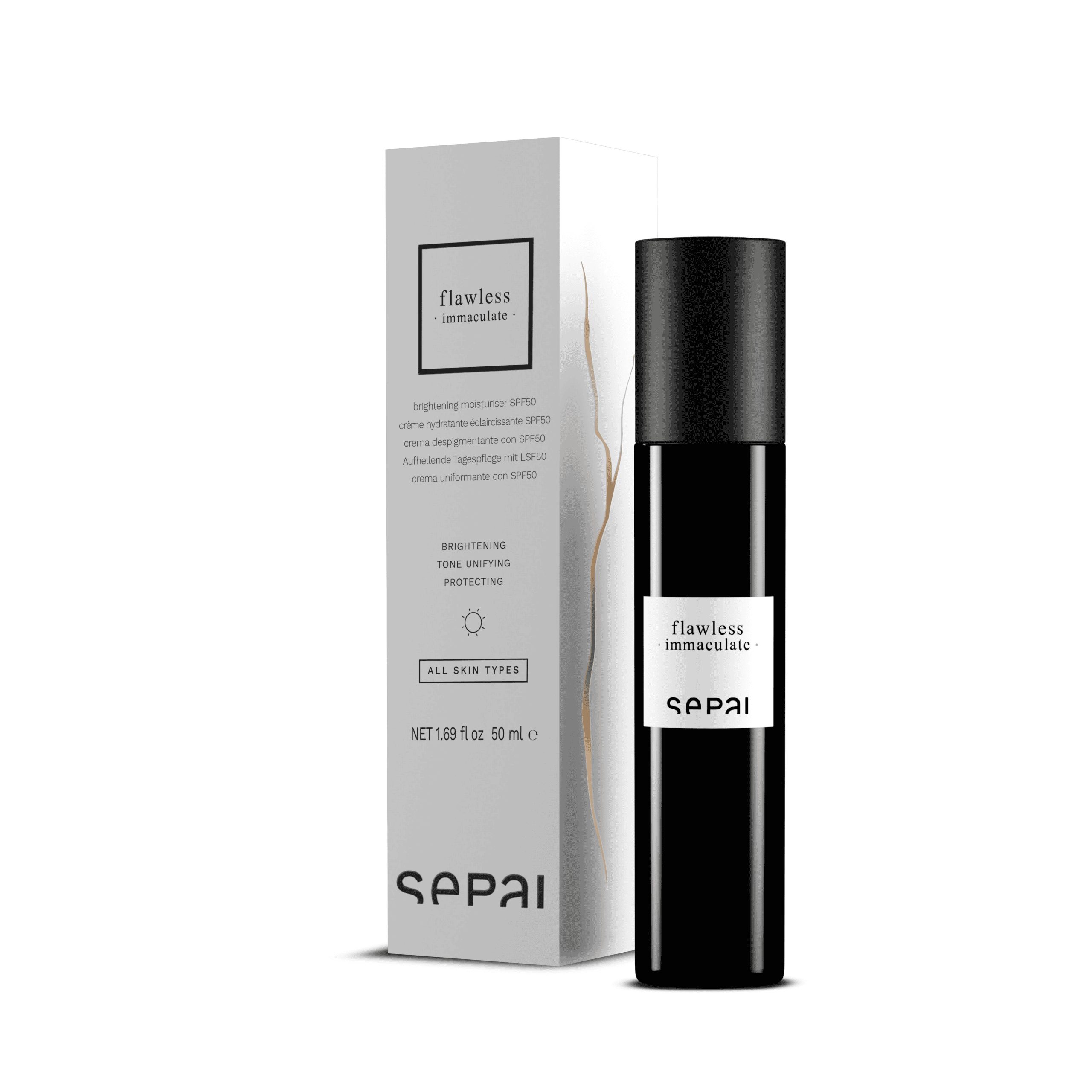 Krem nawilżający z SPF50, Sepai Flawless Immaculate.